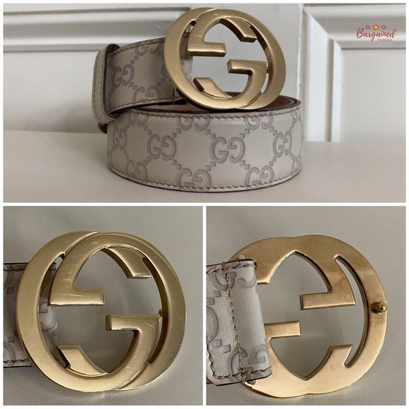 Gucci Cream Guccissima Leather Gold Interlocking G Buckle Belt 85/34 - Picture 5 of 5